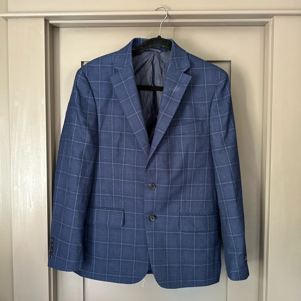 Ralph Lauren Mens wool blend navy plaid suit coat
